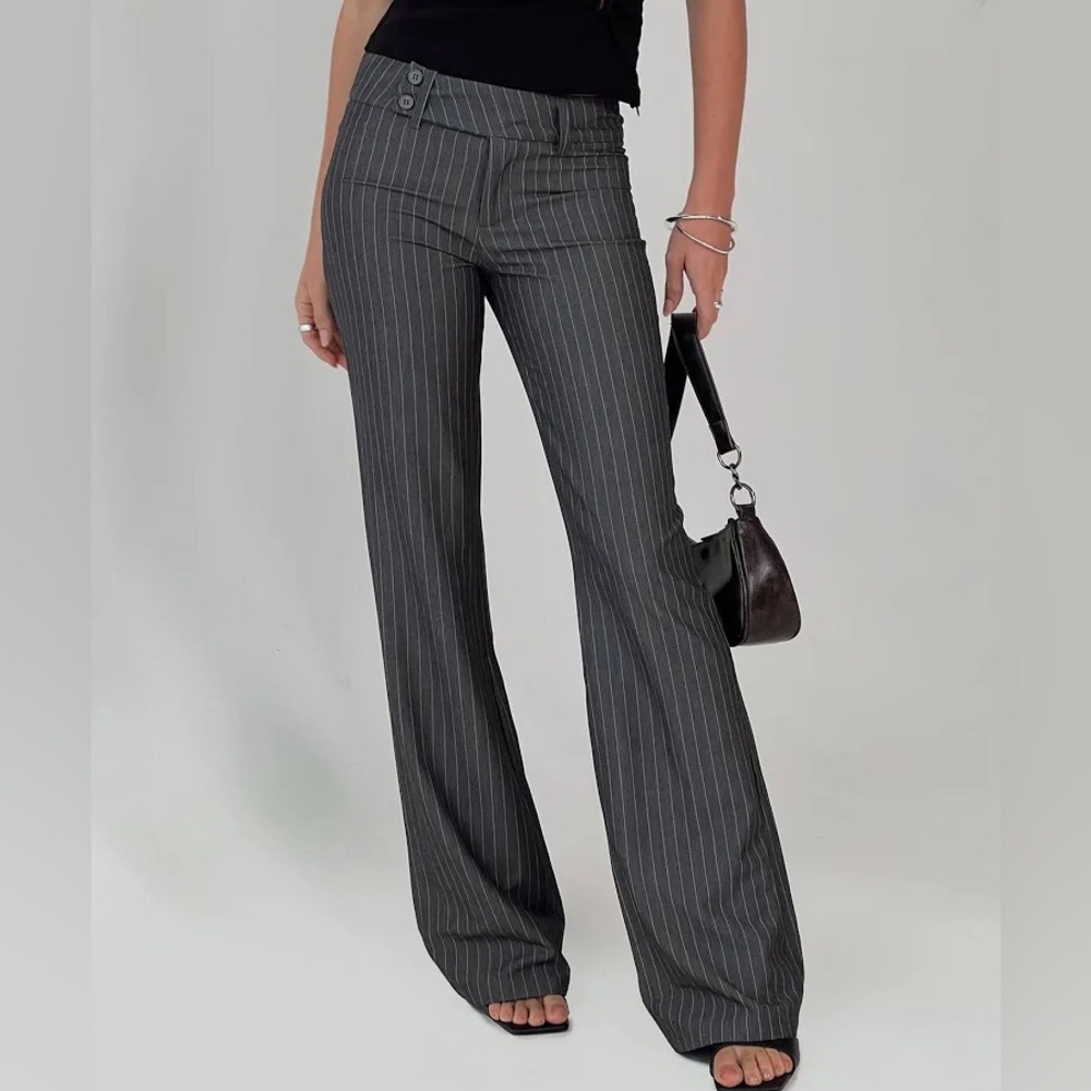 Princess Polly Charcoal Pinstripe Kinkirk Flared Pants
